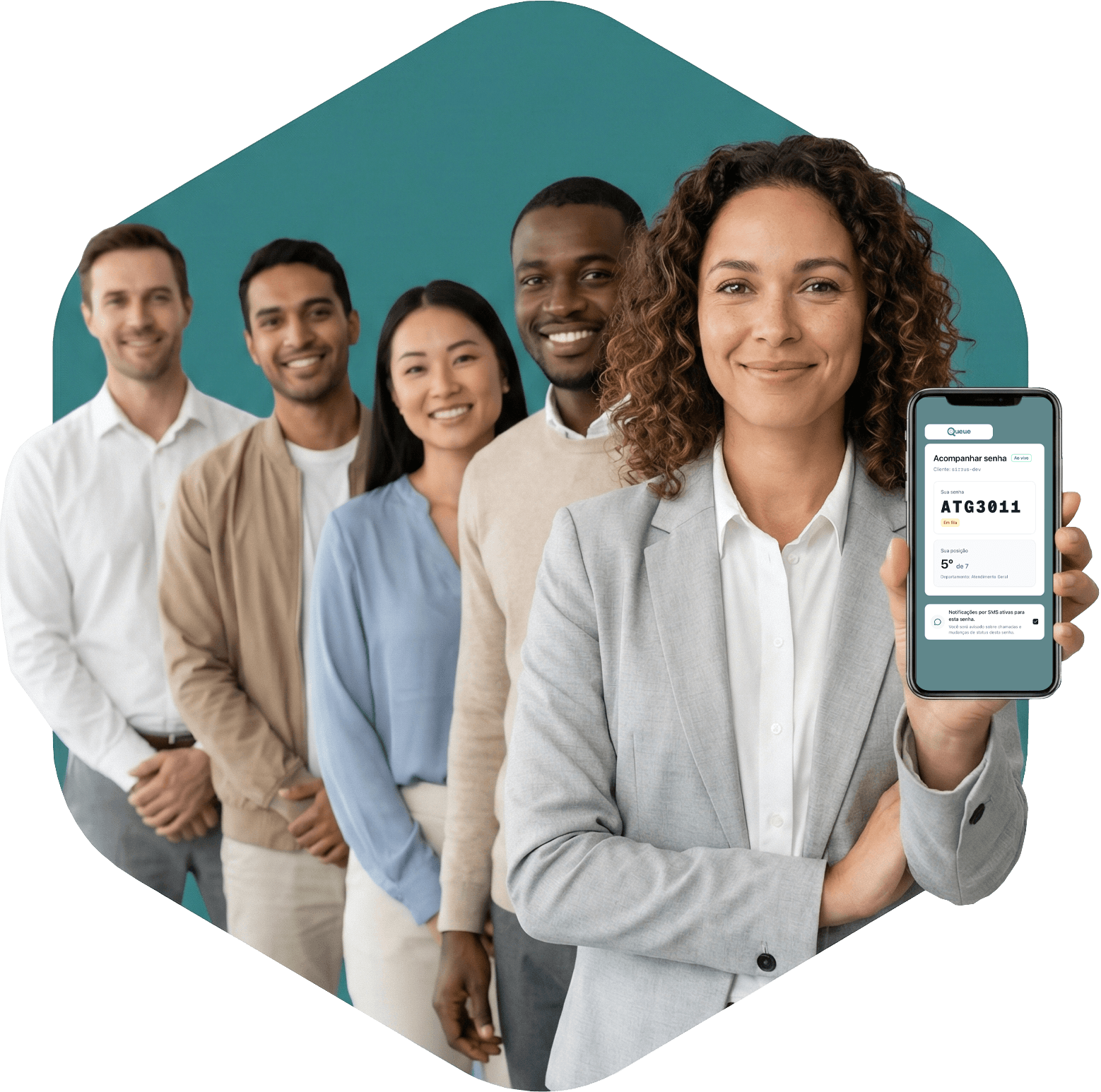 Tela do sistema Queue exibida em destaque.